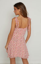 Summer Vacation Floral V-Neck Tie Cami A-Line Dress