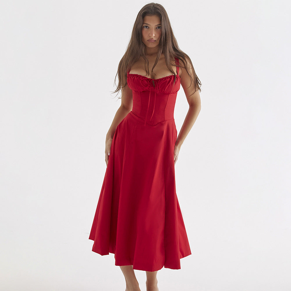 Women's Square-Neck Floral Tie Sleeveless Midi Dress