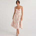 Women's Square-Neck Floral Tie Sleeveless Midi Dress