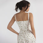 Women's Square-Neck Floral Tie Sleeveless Midi Dress