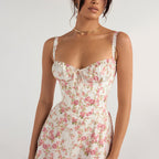 Women's Square-Neck Floral Tie Sleeveless Midi Dress