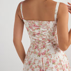 Women's Square-Neck Floral Tie Sleeveless Midi Dress