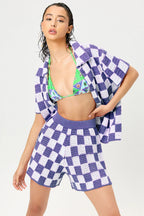Summer Beach Chess Short-Sleeve Knitted Shirt Shorts Two-Piece Set
