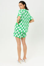 Summer Beach Chess Short-Sleeve Knitted Shirt Shorts Two-Piece Set
