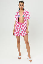 Summer Beach Chess Short-Sleeve Knitted Shirt Shorts Two-Piece Set