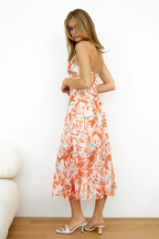 Women's V-Neck Floral Cutout Twisted Vacation Dress