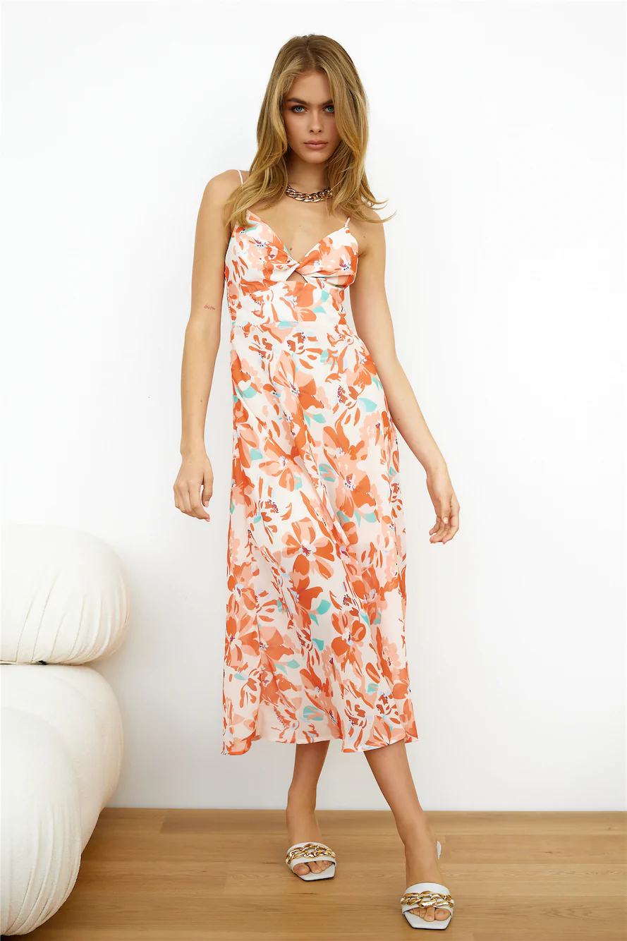 Women's V-Neck Floral Cutout Twisted Vacation Dress