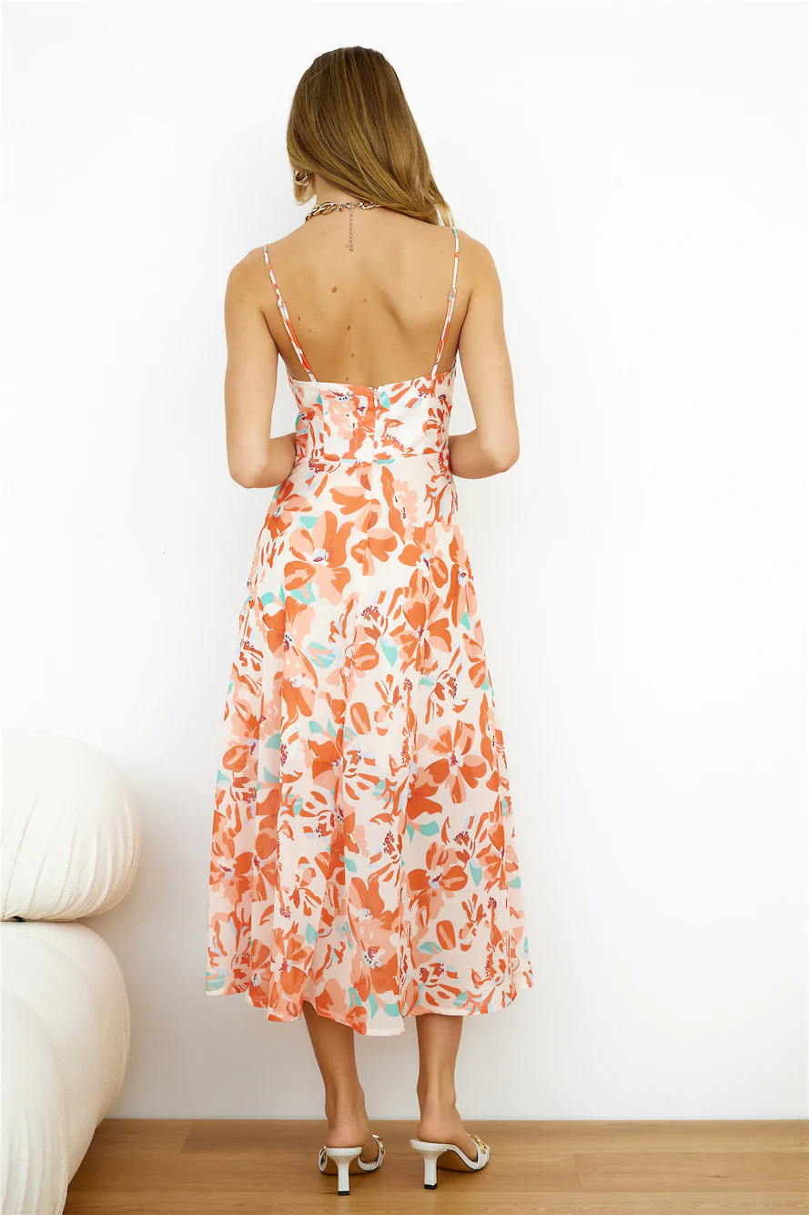 Women's V-Neck Floral Cutout Twisted Vacation Dress