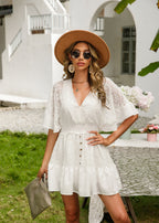 Boho Lace V-Neck A-Line Vacation Mini Dress