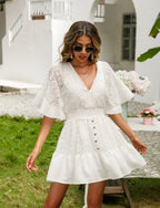 Boho Lace V-Neck A-Line Vacation Mini Dress