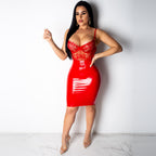 Women's Sexy Lace See-Through Strap Backless Package Hip With A Zipper Dress