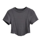 Women's Neck Curved Short Sleeved T-Shirt Slim Fit Figure Flattering