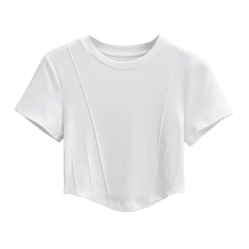 Women's Neck Curved Short Sleeved T-Shirt Slim Fit Figure Flattering