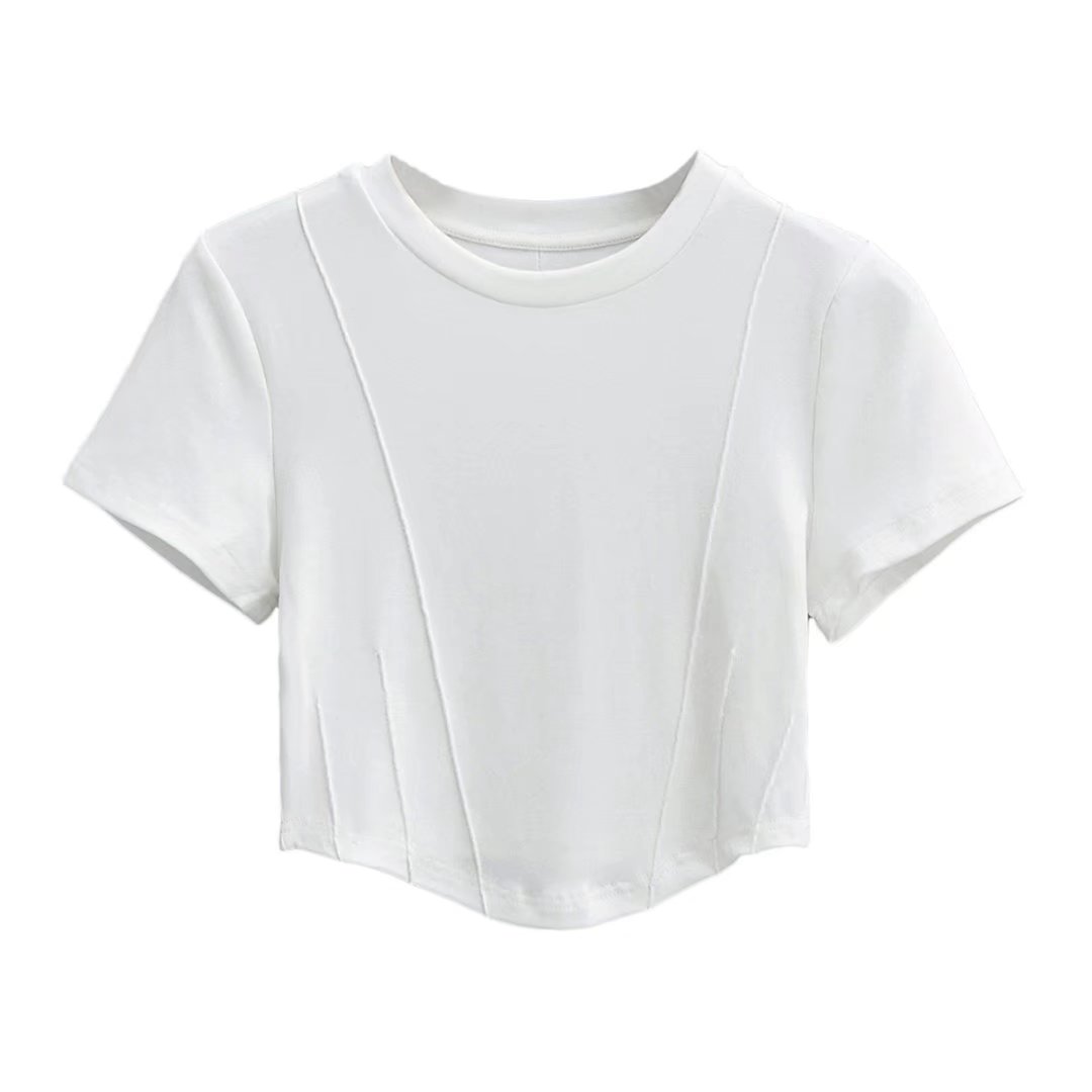 Women's Neck Curved Short Sleeved T-Shirt Slim Fit Figure Flattering