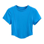 Women's Neck Curved Short Sleeved T-Shirt Slim Fit Figure Flattering