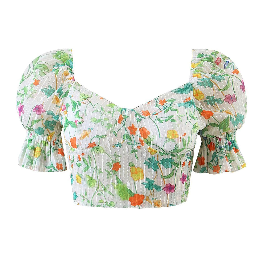 Women's Summer Wind Women Floral Chest Pad Short Sleeve Shirt