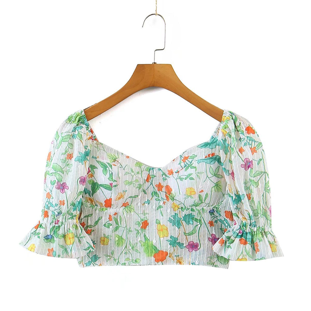 Women's Summer Wind Women Floral Chest Pad Short Sleeve Shirt
