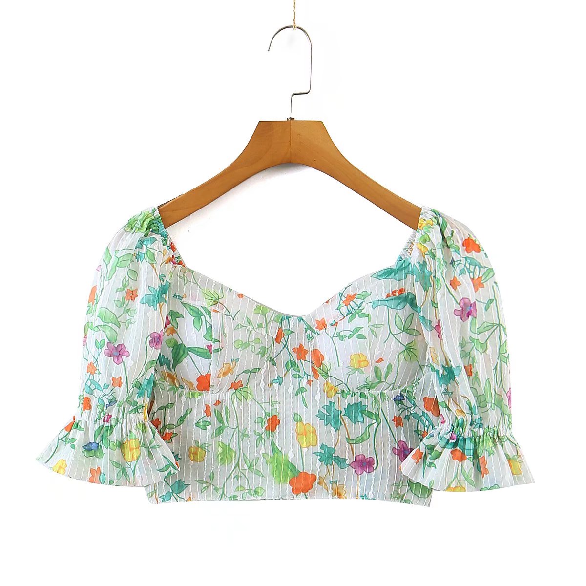 Women's Summer Wind Women Floral Chest Pad Short Sleeve Shirt