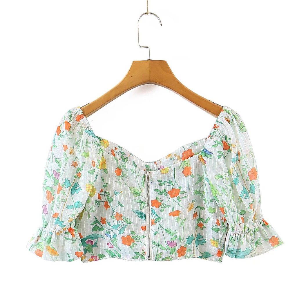 Women's Summer Wind Women Floral Chest Pad Short Sleeve Shirt