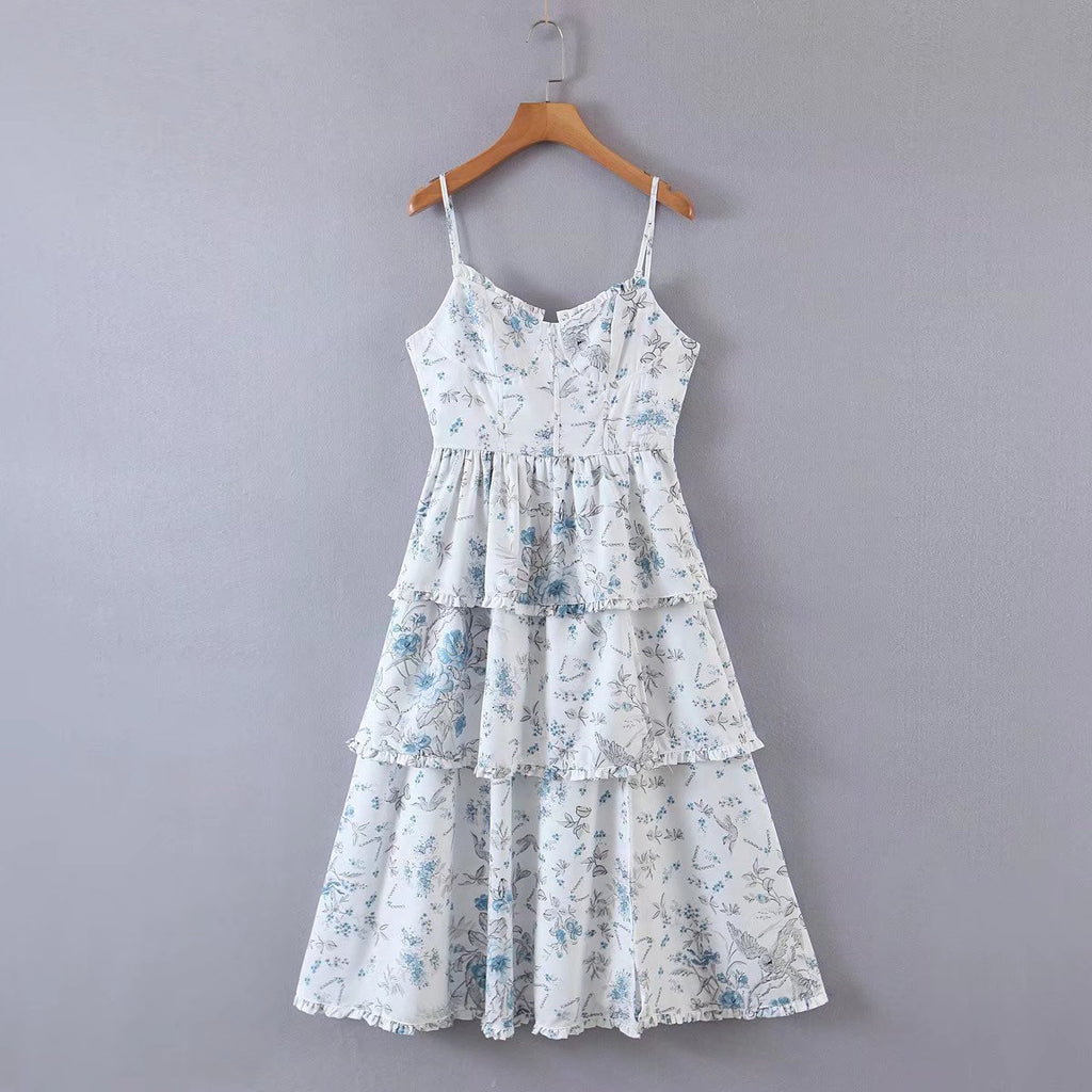 Floral V-Neck Cutout Vacation Midi Dress