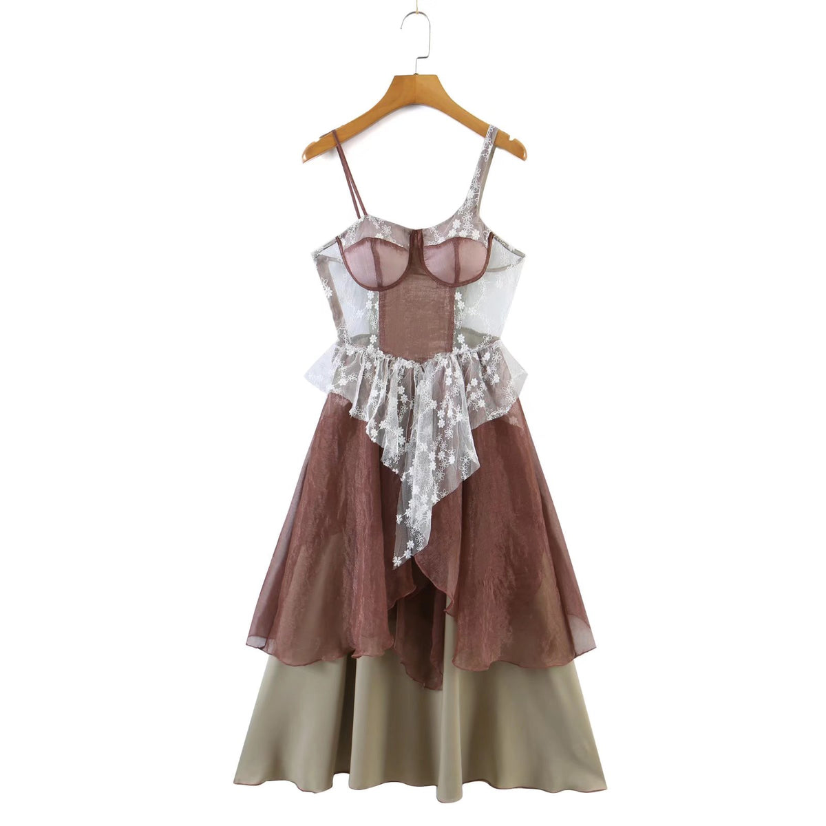 Design Chest Pad Lace Edge Cascading Holiday Summer Trendy Dress