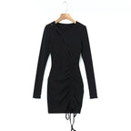 Women's Black Drawstring Cutout Knit Bodycon Dress