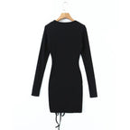 Women's Black Drawstring Cutout Knit Bodycon Dress