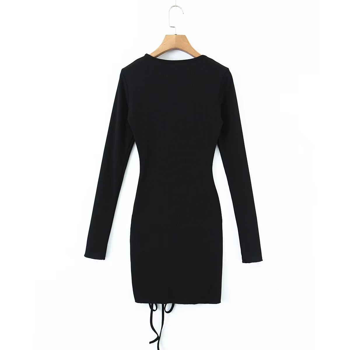 Women's Black Drawstring Cutout Knit Bodycon Dress