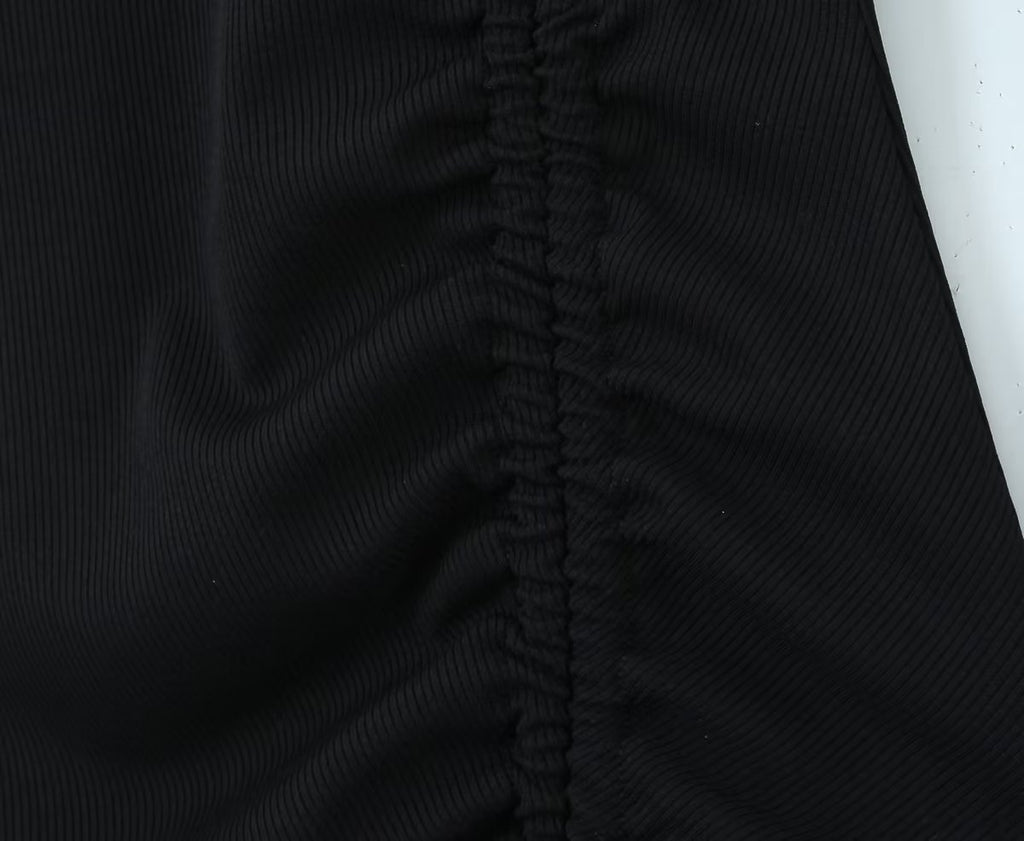 Women's Black Drawstring Cutout Knit Bodycon Dress