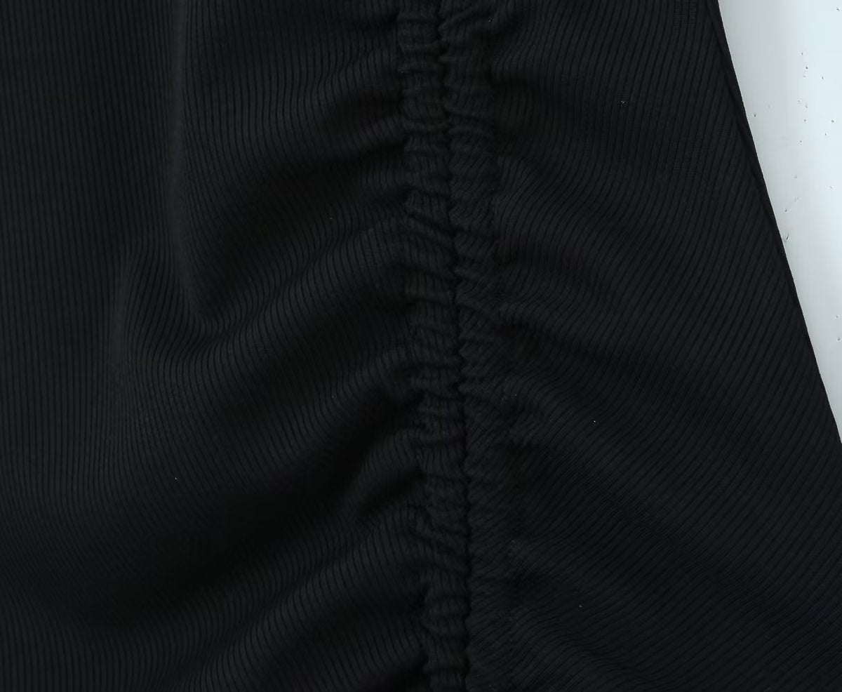 Women's Black Drawstring Cutout Knit Bodycon Dress