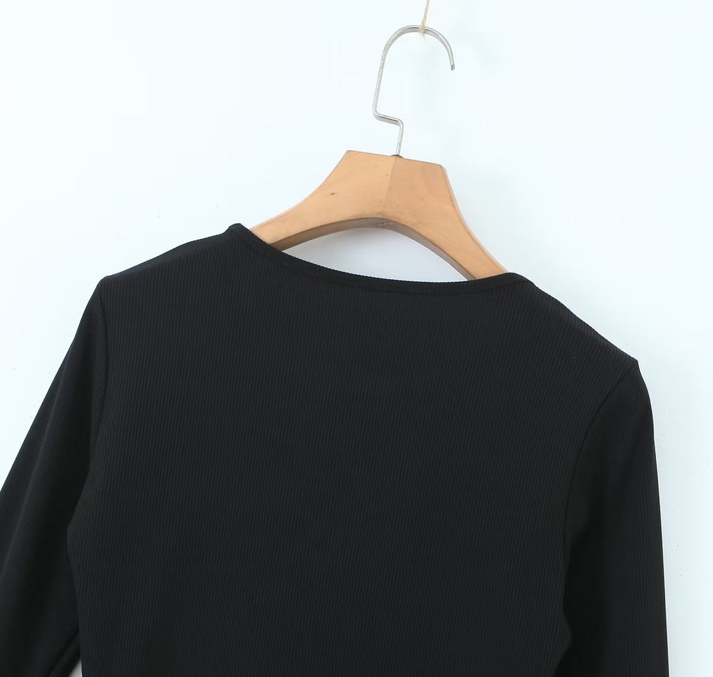 Women's Black Drawstring Cutout Knit Bodycon Dress
