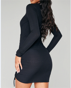 Women's Black Drawstring Cutout Knit Bodycon Dress
