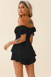 Women's Off-Shoulder Ruffle Puff-Sleeve Romper