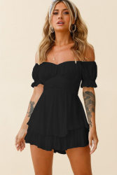 Women's Off-Shoulder Ruffle Puff-Sleeve Romper