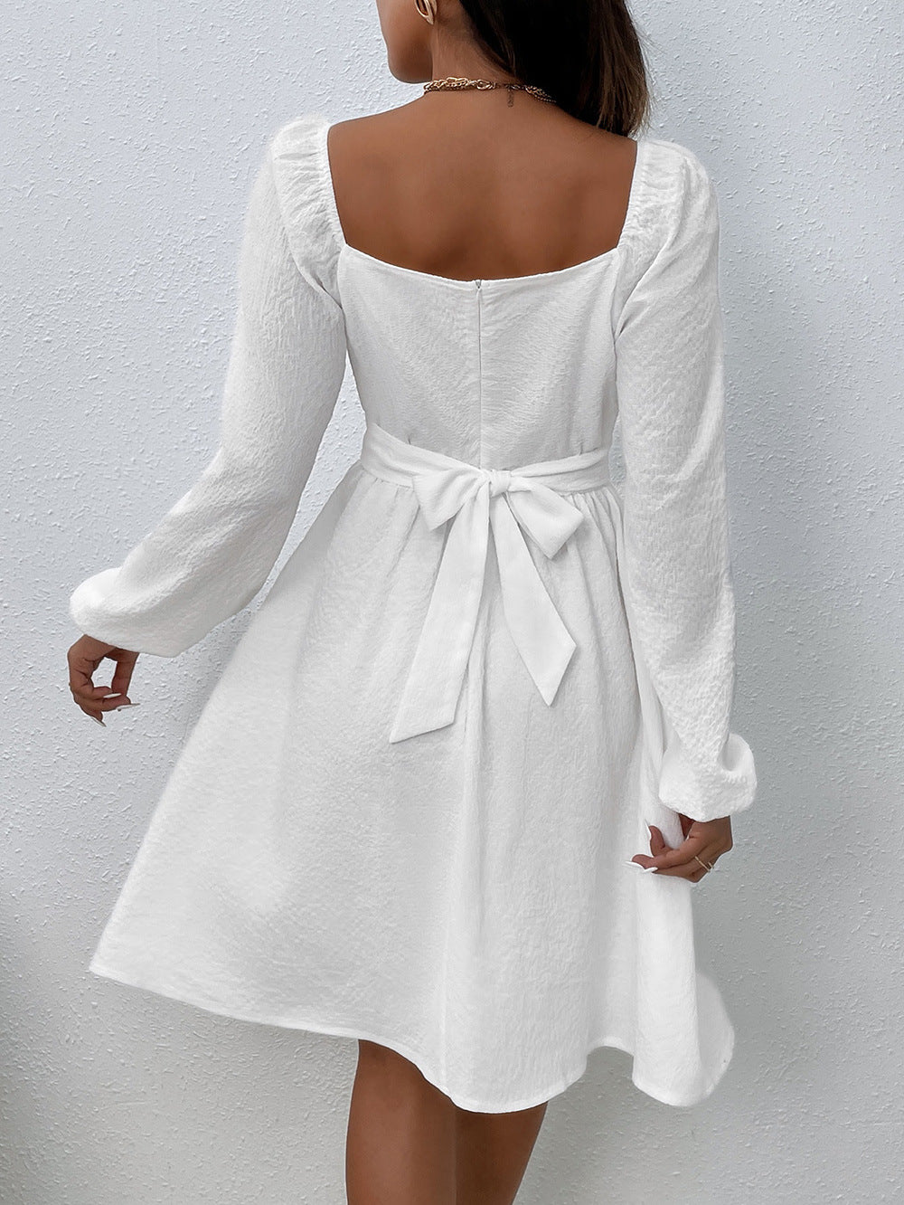 Women's Ruffle-Trim Square-Neck Lantern-Sleeve Dress
