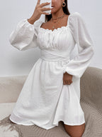 Women's Ruffle-Trim Square-Neck Lantern-Sleeve Dress