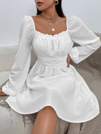 Women's Ruffle-Trim Square-Neck Lantern-Sleeve Dress