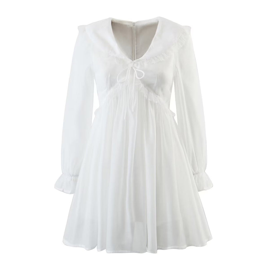 Women's Lace Peter Pan Collar Long Sleeve Mini Dress