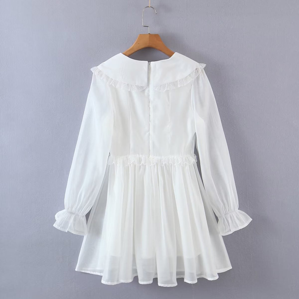 Women's Lace Peter Pan Collar Long Sleeve Mini Dress