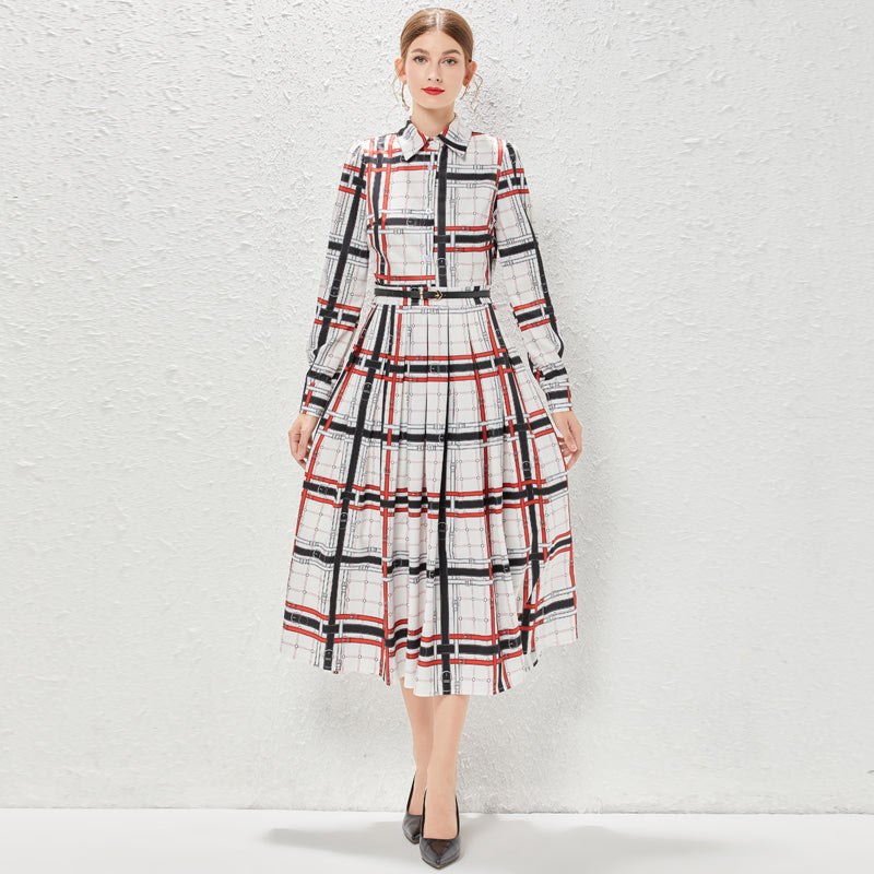 Women's Spring New Temperament High Grade Dress With Waist Plaid Shirt Dress