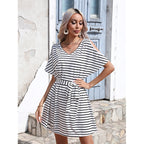 Spring Summer Explosions Foreign Trade Slim Striped Dress