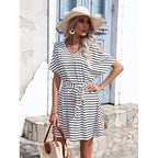 Spring Summer Explosions Foreign Trade Slim Striped Dress