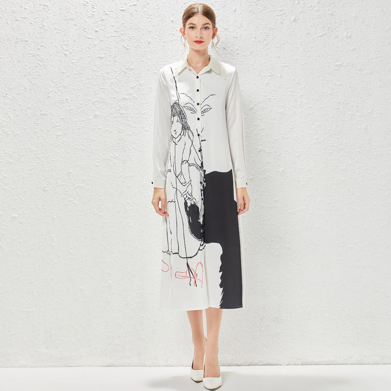 Star-Print Belted Shirt Dress