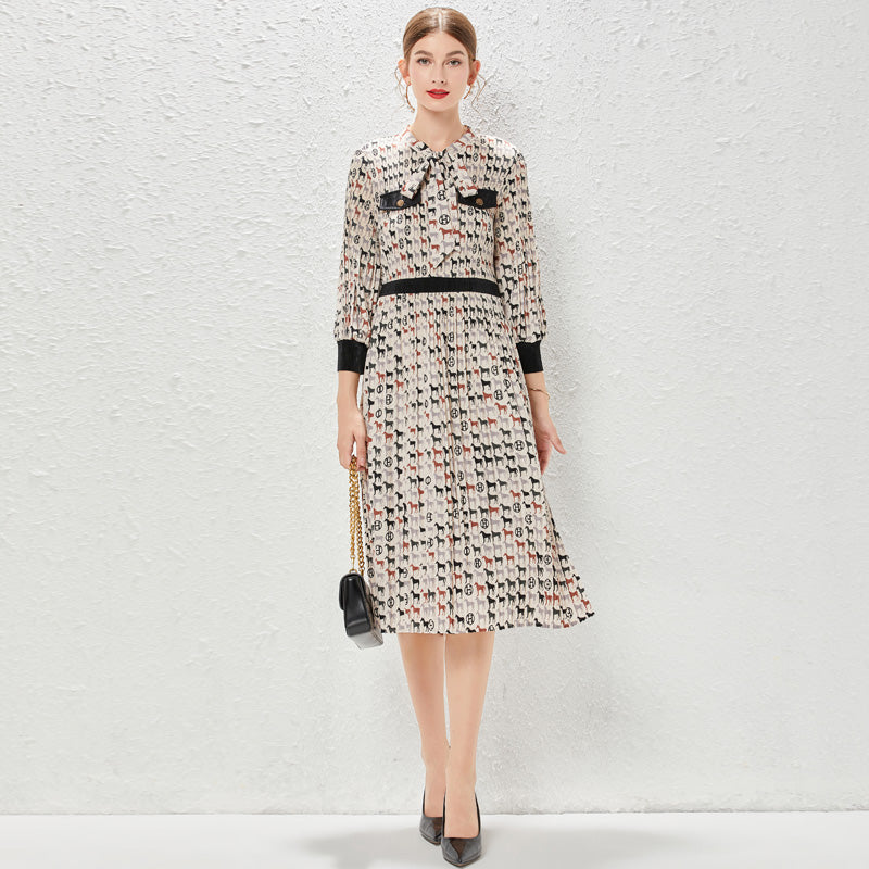 Pleated Printed Dress