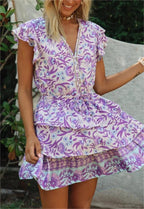 Printed Ruffle-Sleeve Dress