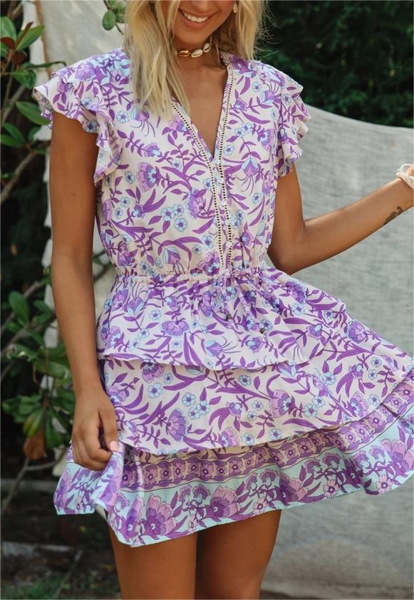 Printed Ruffle-Sleeve Dress