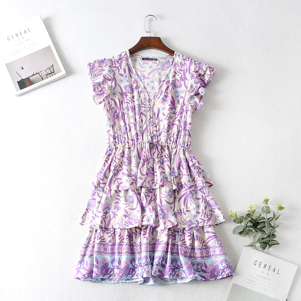 Printed Ruffle-Sleeve Dress