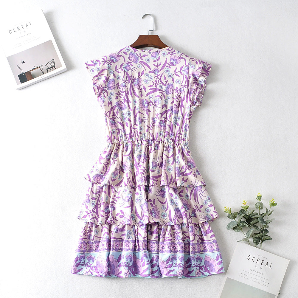 Printed Ruffle-Sleeve Dress