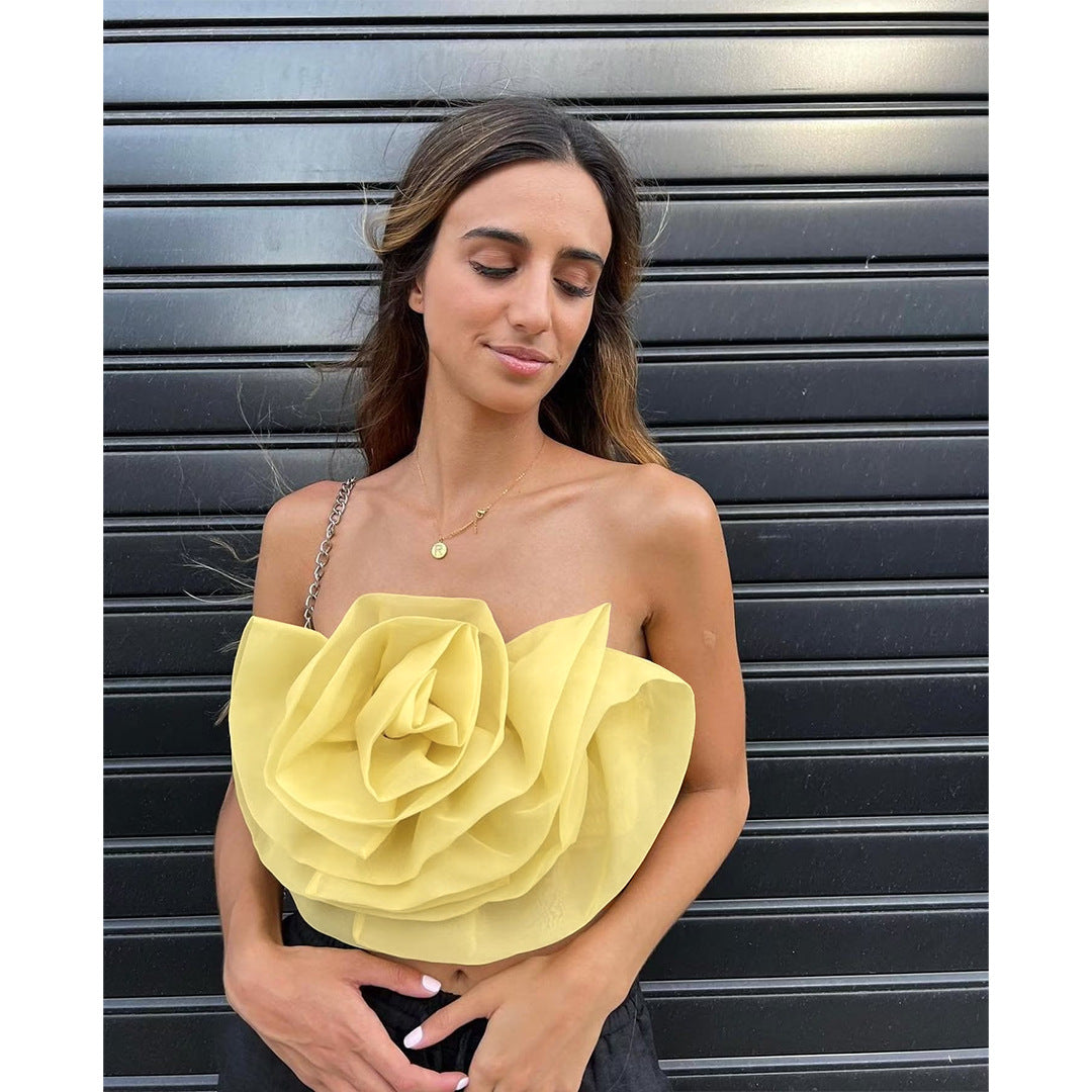 Three Dimensional Organza Floral Small Sling Tank Top