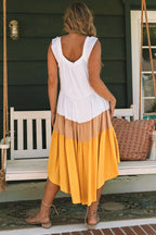 Yellow High-Low Tiered Colorblock Midi Dress